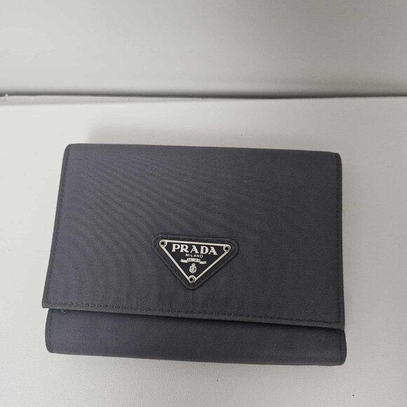 Prada Gray Nylon and Leather Trifold Wallet - Picture 1 of 12
